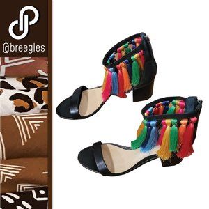 Schutz Multi Color Pride Tassle Block Heel